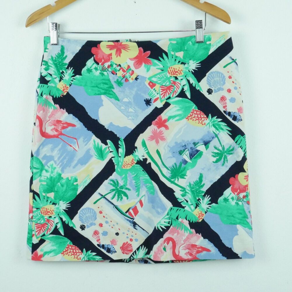 Talbots Size 10 Skirt Tropical Resort Multicolor Flamingo Beach‎ Novelty Preppy
